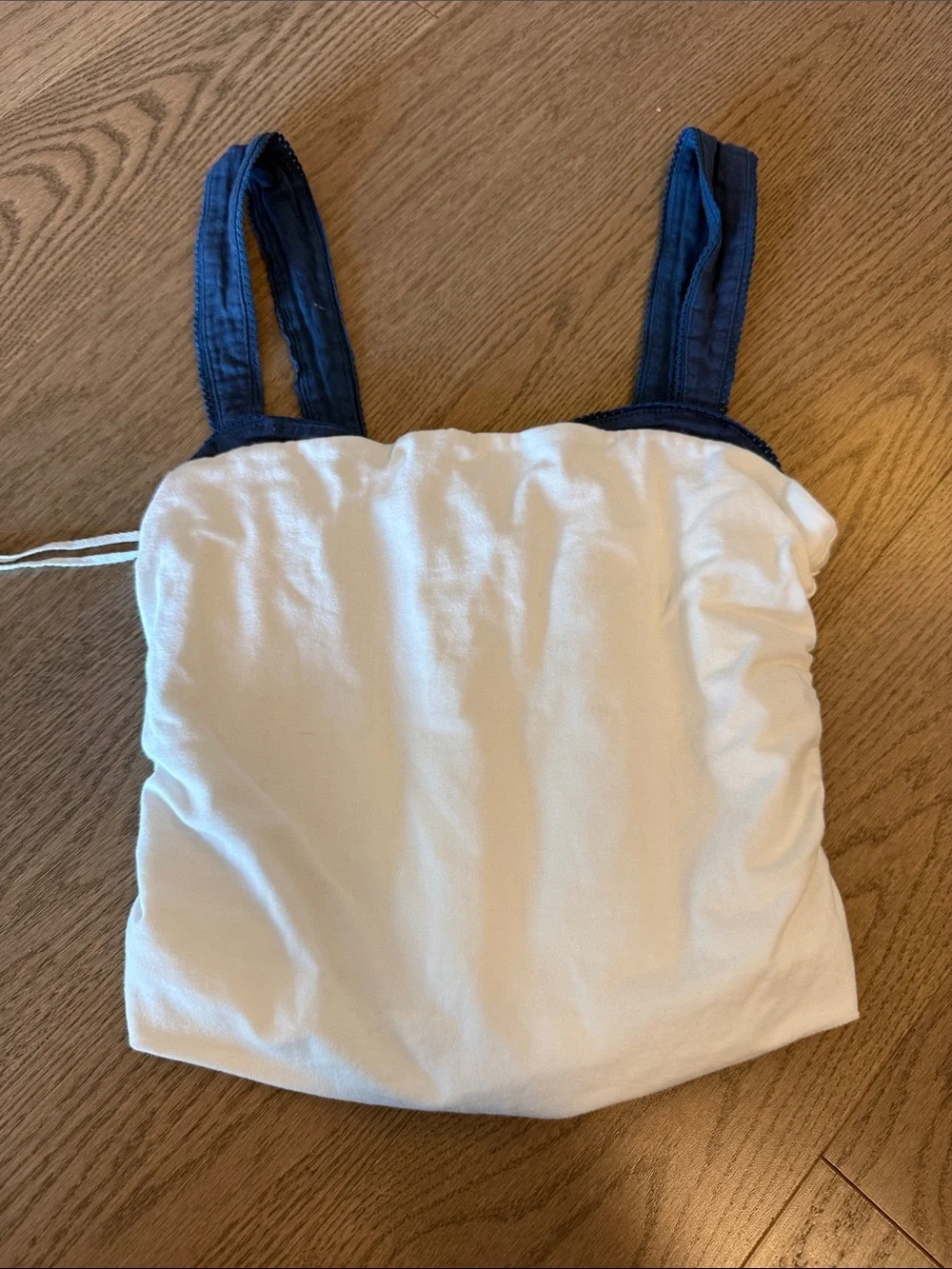 Free People 2 Tone White/Blue Cotton Blend Ruched Tank Top